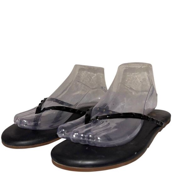 Yosi Samra YS Roee Tonal Stud Sandals 7 Black Leather Thong Flip Flop Cushioned - Picture 4 of 9